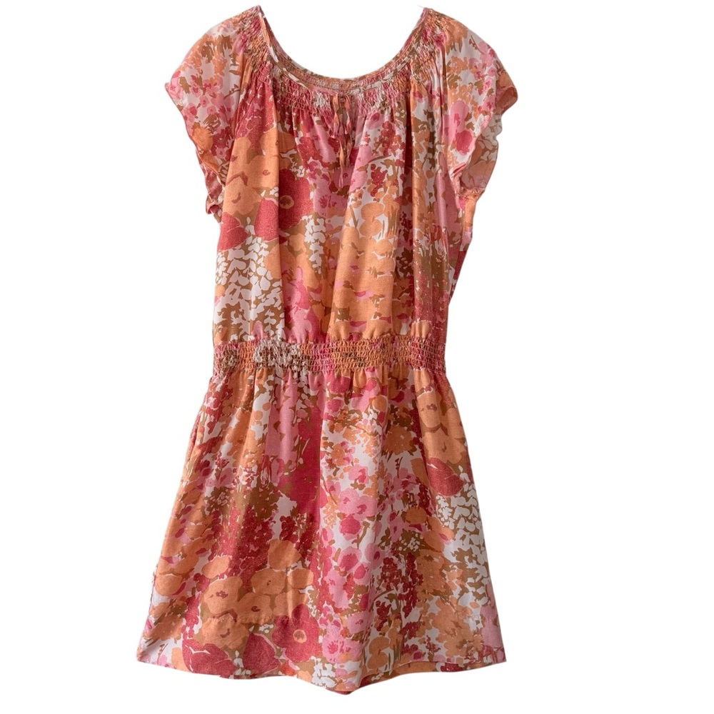100% Silk Floral Pink & Orange 2 Pocket Boxy Midi Dress